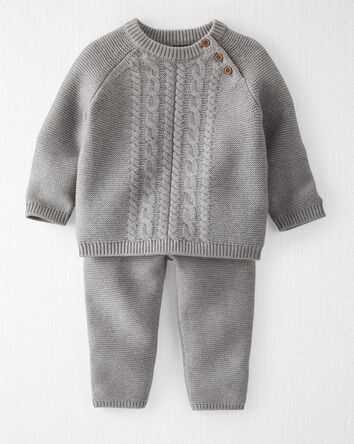 Baby Organic Cotton Sweater Knit 2-Piece Set in Heather Gray
