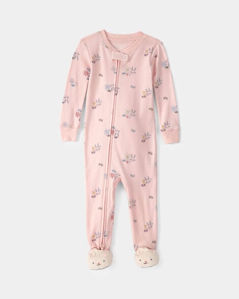toddler girl easter bunny 100% cotton snug fit 1-piece pajama - pink