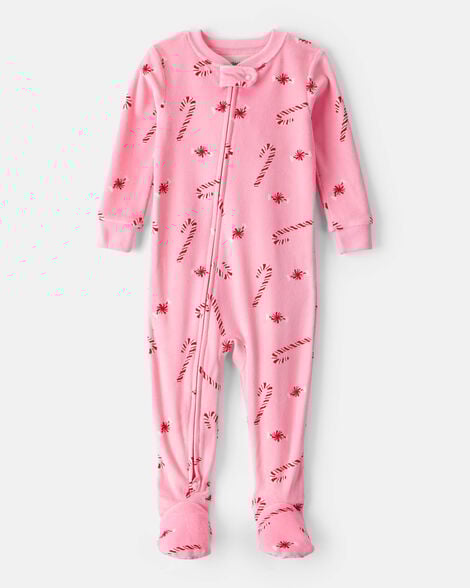 toddler pink peppermints dreamplush long-sleeve snug fit 1-piece pajamas - pink