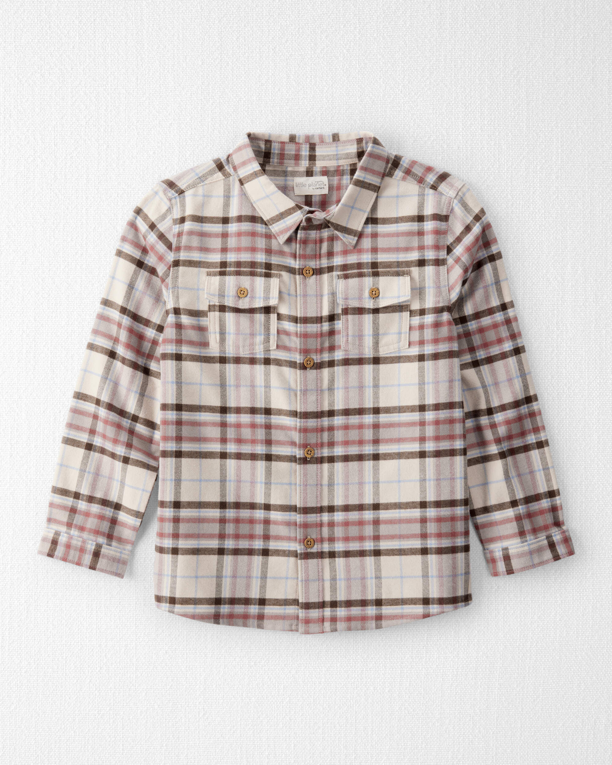 Little Planet Boys Organic Cotton Button-Front Flannel Kids Size 6 Plaid 24$
