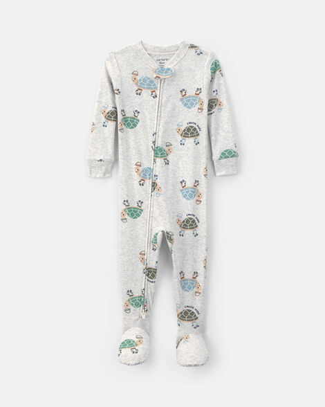 baby boy skating turtle print snug fit 1-piece pajama