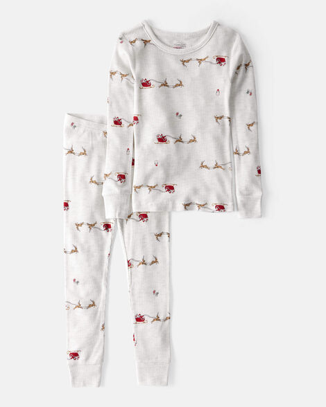 kid santa sleigh purelysoft long-sleeve 2-piece pajamas - grey