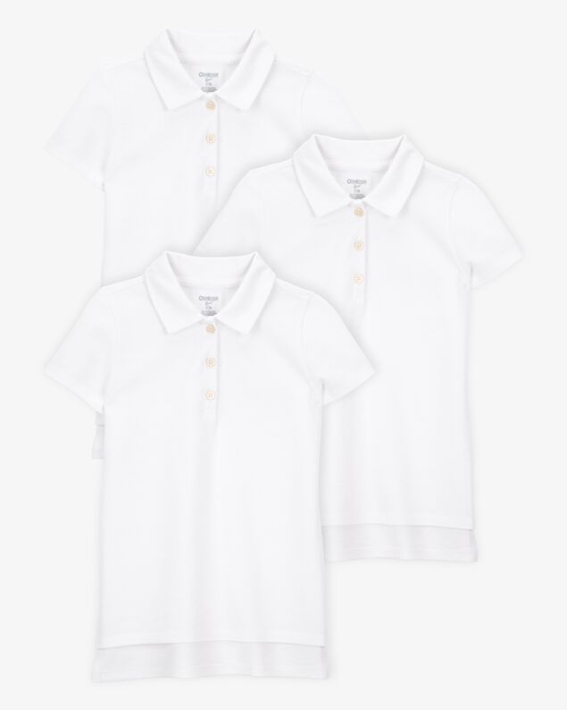 Product image 1 of Kid 3-Pack Pique Uniform Polo Shirts - White