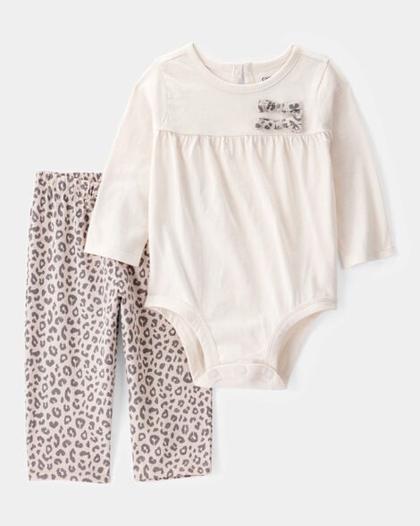 baby girl 2-piece long-sleeve bodysuit & pull-on leopard pants