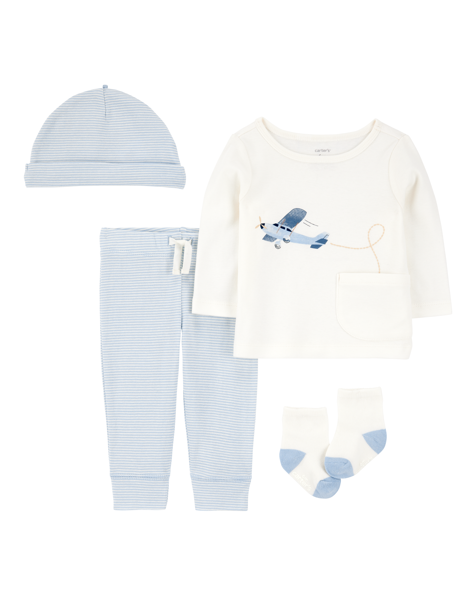 Baby 4-Piece Airplane Print Outfit Set - Blue
