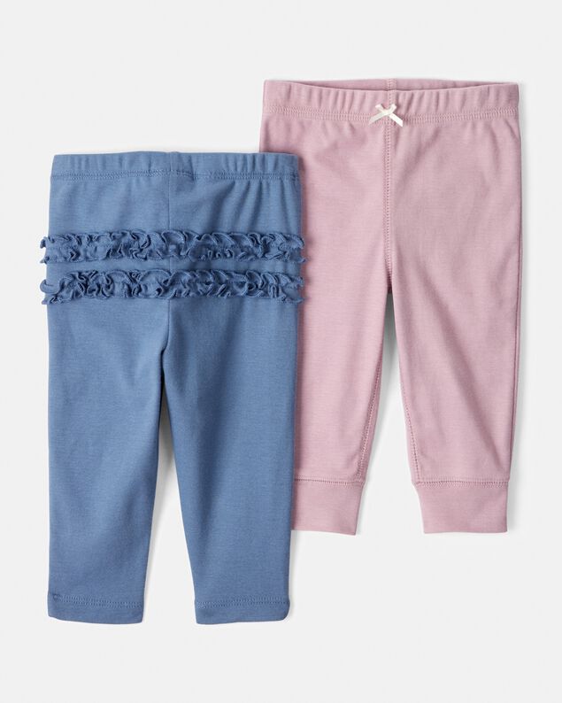 Product image 1 of Baby Girl 2-Pack 100% Cotton Pull-On Pants - Blue/Pink