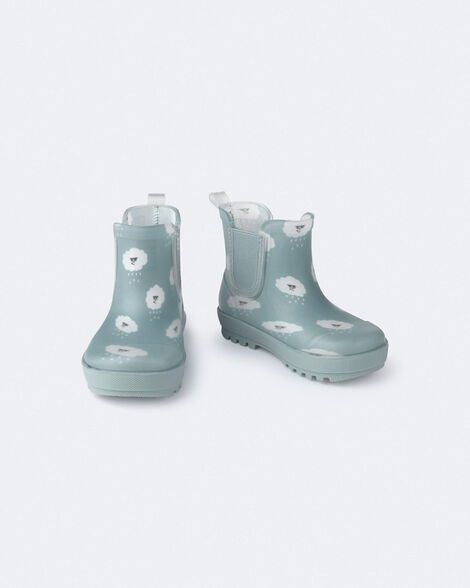 Kid Rainboots in Rain Cloud Print - Pale Blue