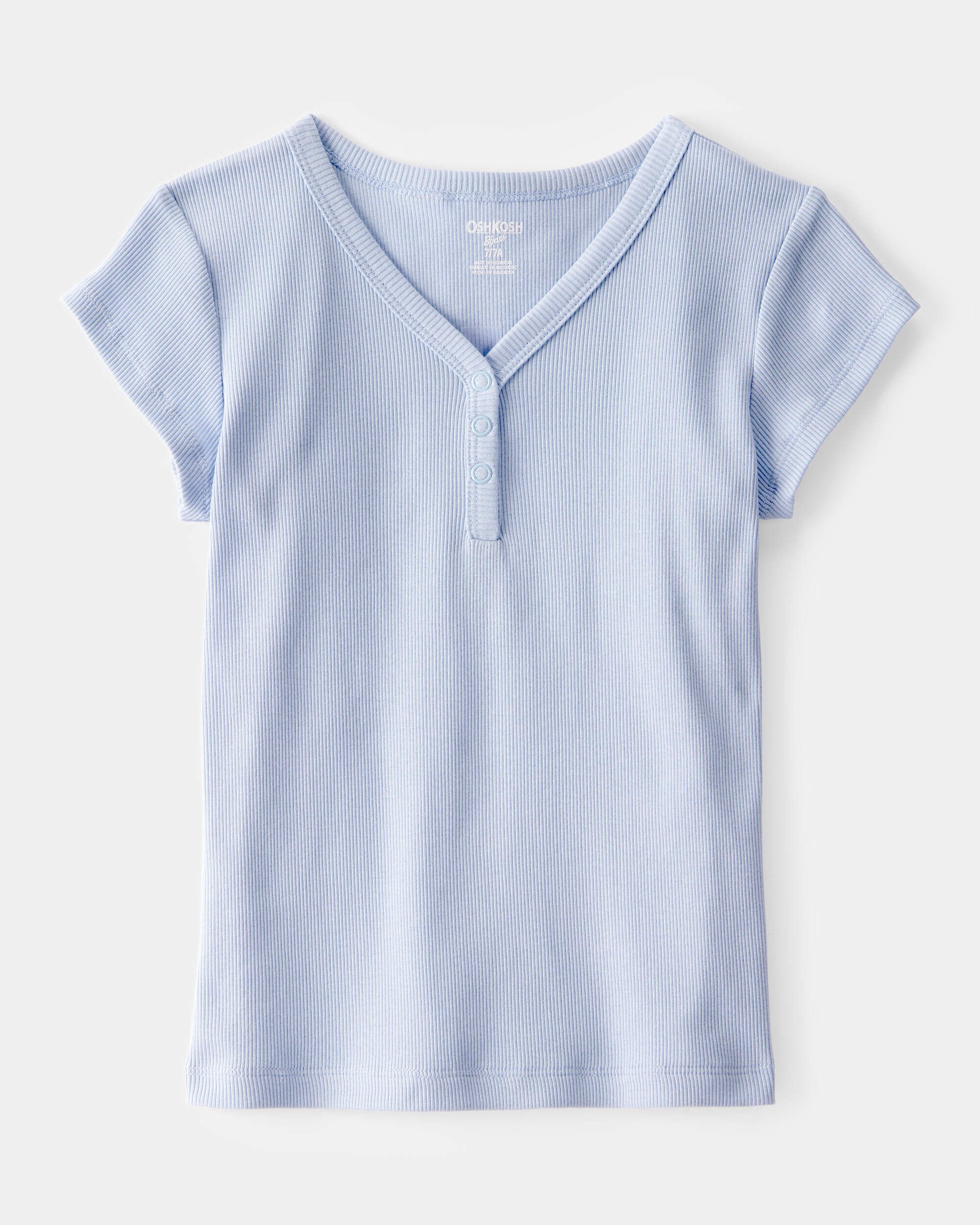 Kid Ribbed Short-Sleeve Henley Shirt - Blue