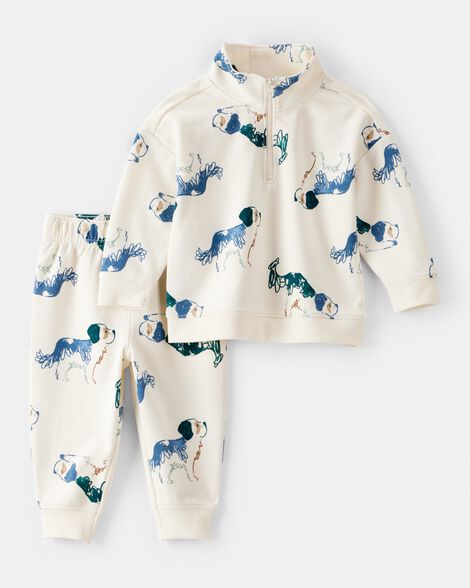 baby boy 2-piece dog french terry zip-up jacket & jogger pant set