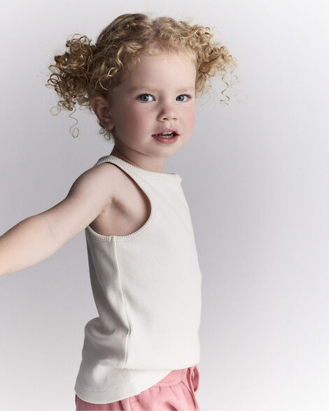 Toddler Girl Ribbed Playtime Tank Top - Cream