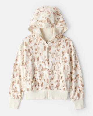 Product image 1 of Girls Cheetah Print DayDream Fleece Hooded Zip-Up Jacket - Cream