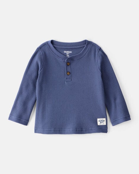 Baby Boy Long-Sleeve Thermal Henley Shirt - Blue