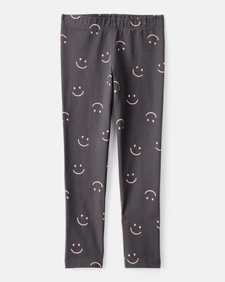 Product image 1 of Girls Smiley Face Print Cotton Pull-On Stretch Leggings - Black