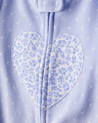 Product image 2 of Toddler Girl Heart Polka Dot Print Loose Fit Long-Sleeve 2-Way Zip 1-Piece Pajamas - Blue
