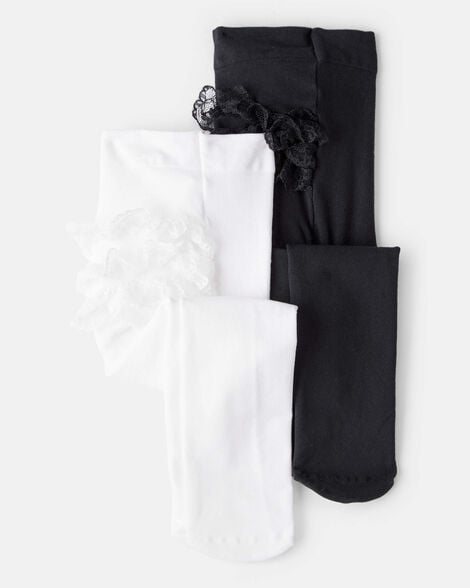 baby girl 2-pack tights - black/white