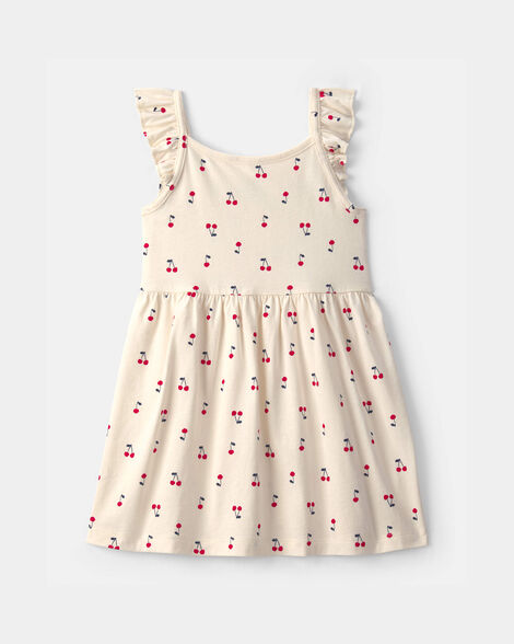toddler girl cherry ruffle-sleeve dress - cream
