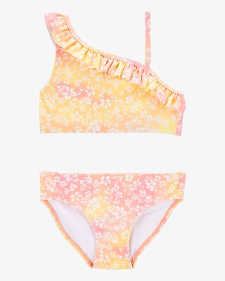 Product image 1 of Kid 2-Piece Ruffle Floral Tie-Dye Swim Set - Pink/Yellow