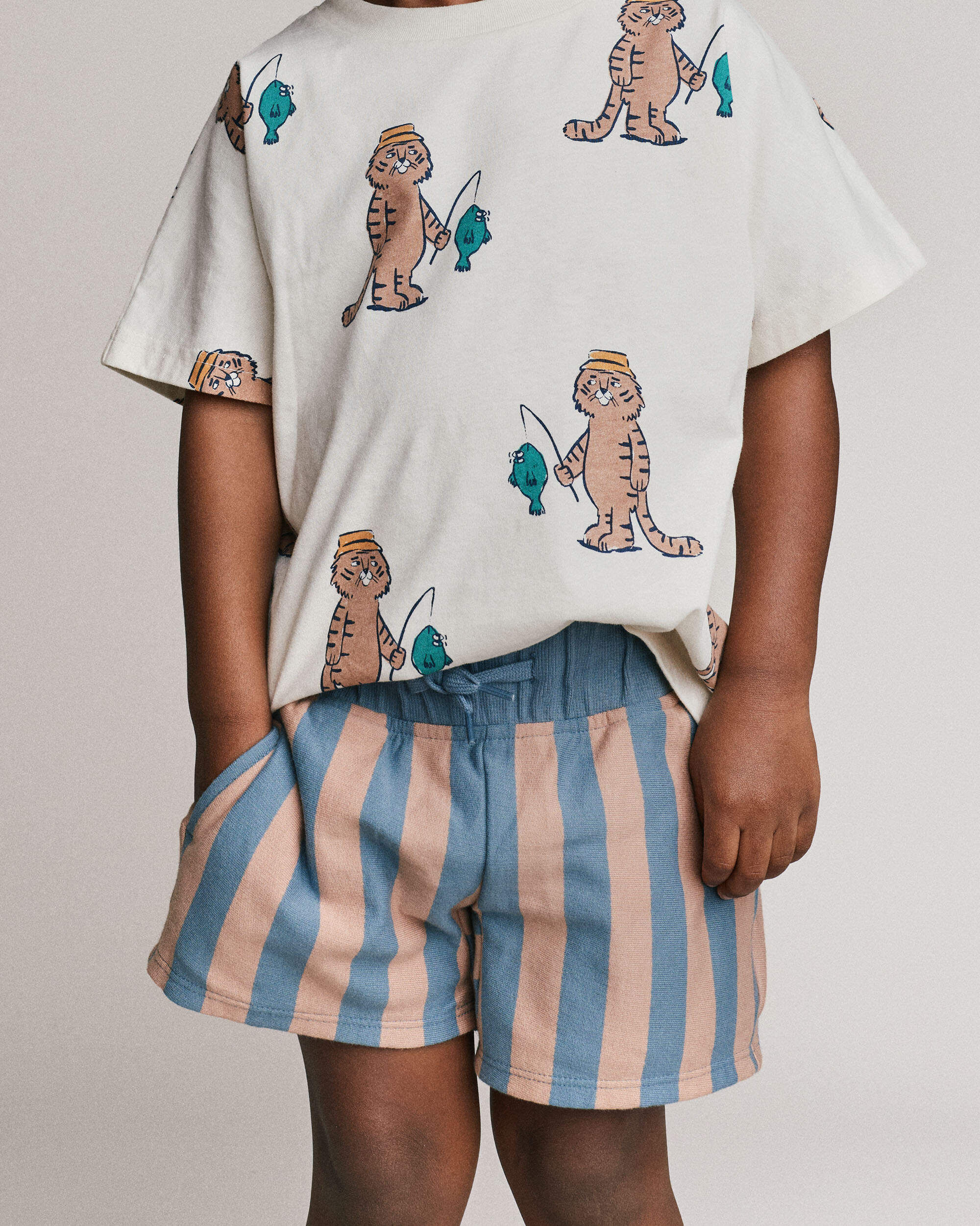 Otter Avenue Toddler Boy Long-Line Shorts in Stripes 12M Slate Blue/Brown