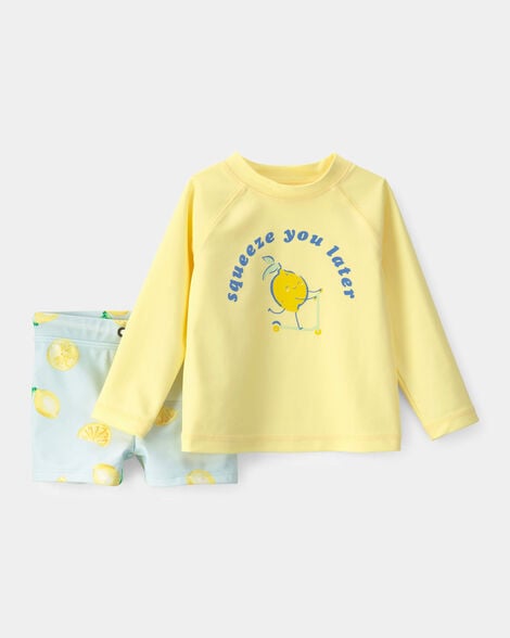 baby boy 2-piece lemon rashguard swimsuit set - yellow/blue