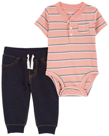 Baby 2-Piece Striped Henley Bodysuit Pant Set