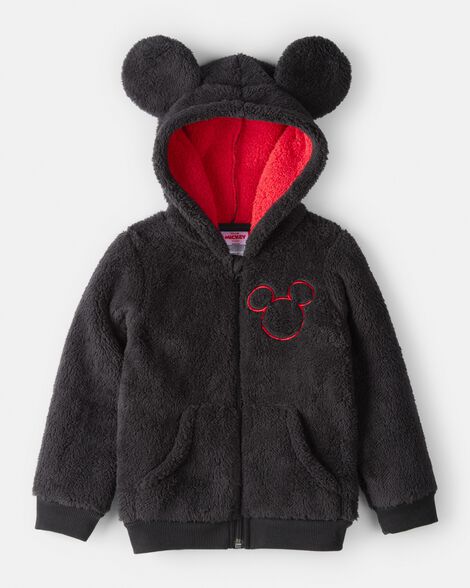 toddler boy disney© mickey mouse sherpa hooded zip-up jacket - black
