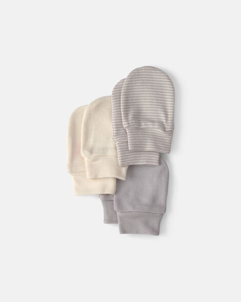 baby 3-pack mitts - grey/ivory