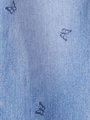 Blue - Girls Butterfly Print Denim Pull-On Jeans - Blue, Selected
