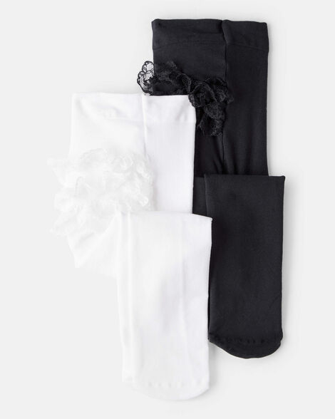 baby girl 2-pack tights - black/white