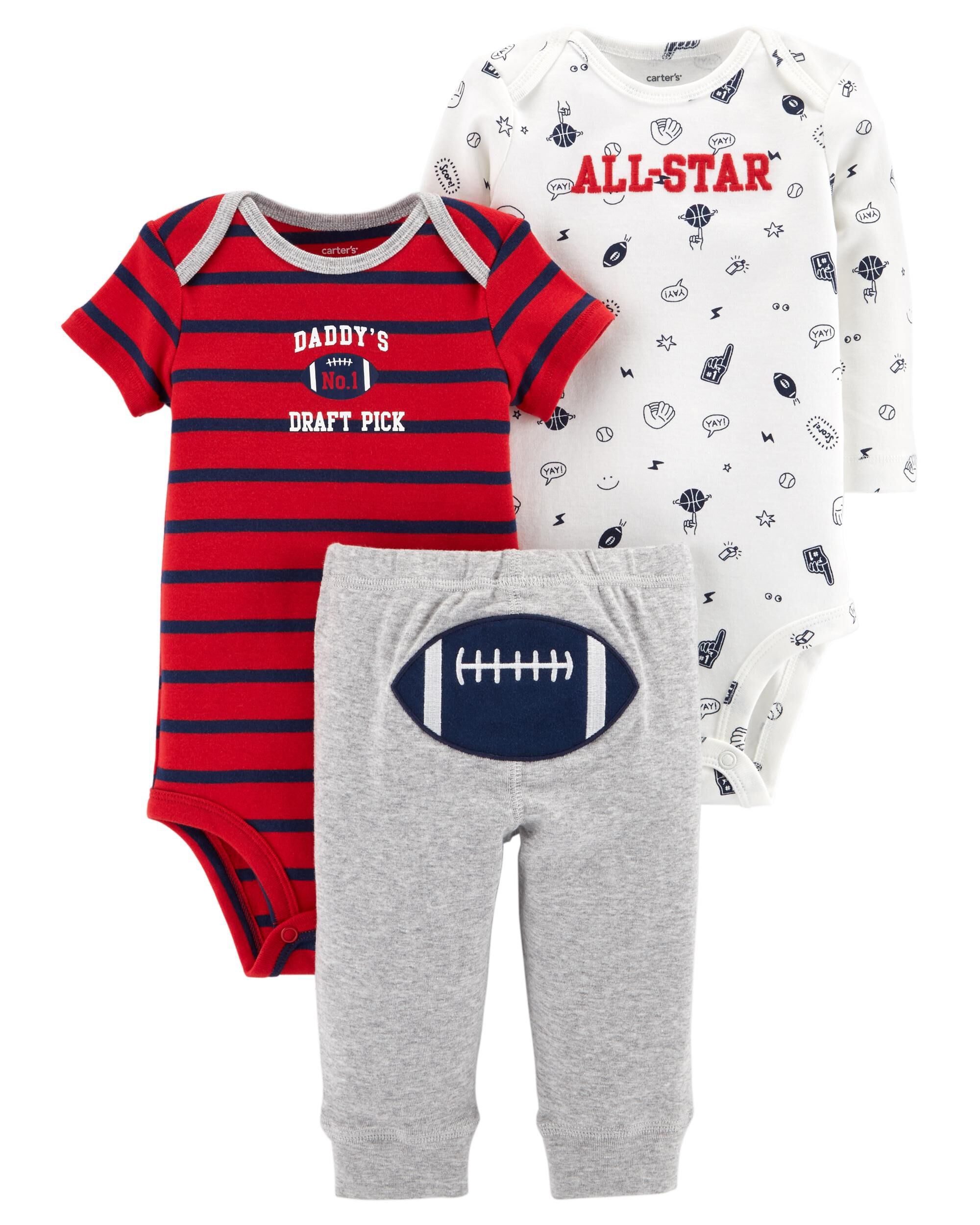 Carter/'s Cute 3 Piece Set Bodysuits /& Trousers /'Little Guy/'