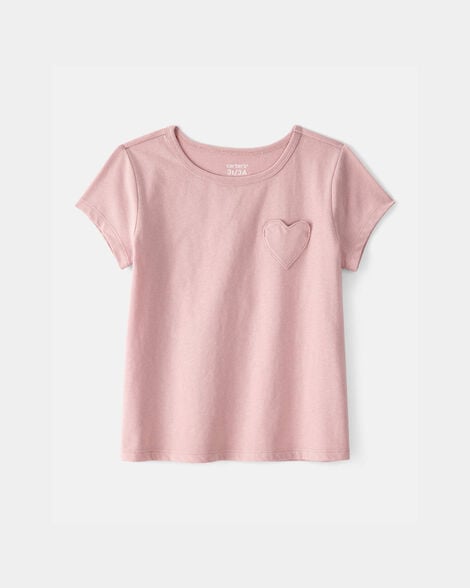 toddler girl heart pocket top - pink