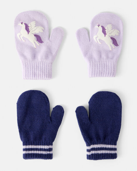 toddler girl 2-pack unicorn mittens - lavender/navy