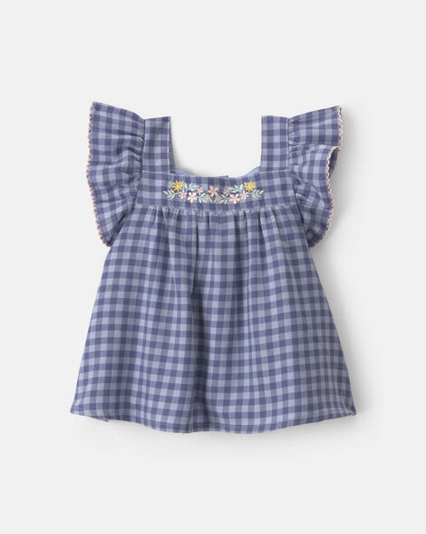 Baby Girl Gingham Twill Top - Blue