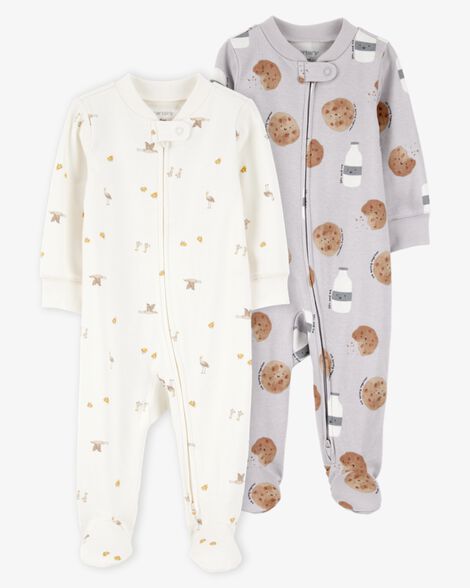 Product image 1 of Baby 2-Pack Cotton 2-Way Zip Sleep & Play Pajamas - Grey/Ivory