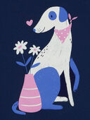 Navy - Kid Dog and Flowers Graphic Tee, Selected