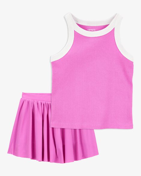  Product image 1 of Toddler 2-Piece Ribbed Double Dutch Tank & Active Skort Set - Pink