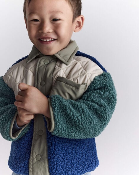 Toddler Boy Colorblock Sherpa Jacket - Blue/Cream