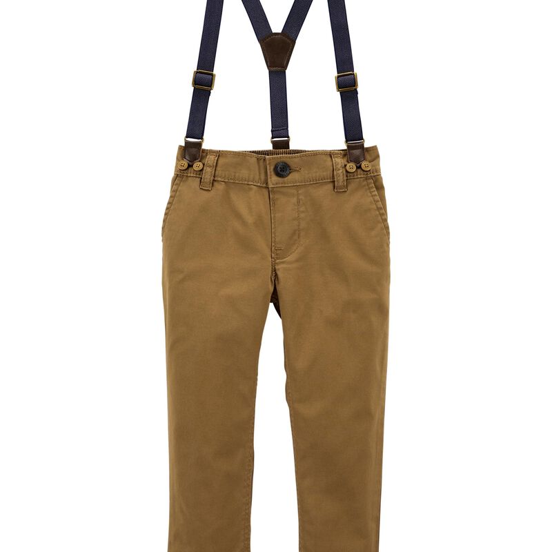 Khaki Baby Stretch Twill Suspender Pants