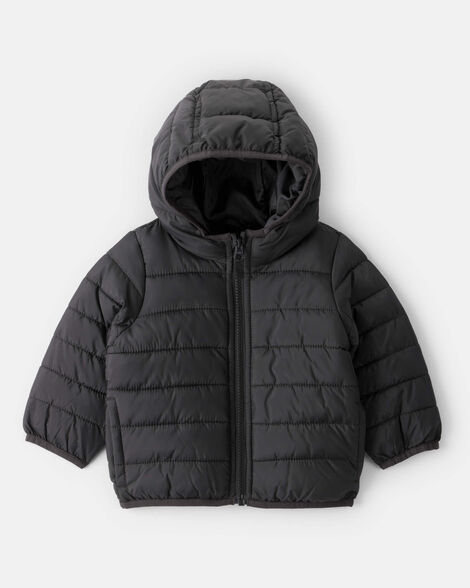 baby packable hooded puffer jacket - black