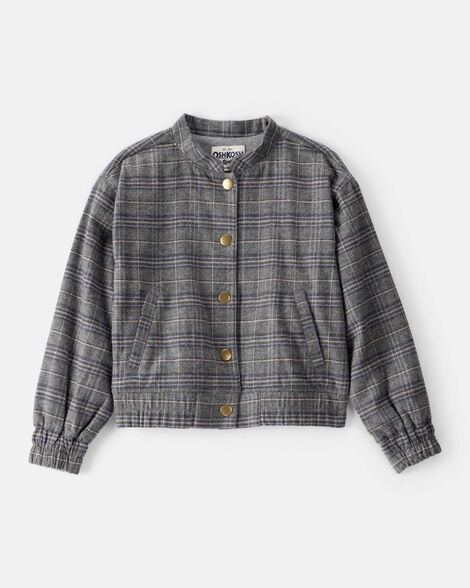 Girls Plaid Cotton Long-Sleeve Fashion Jacket - Grey