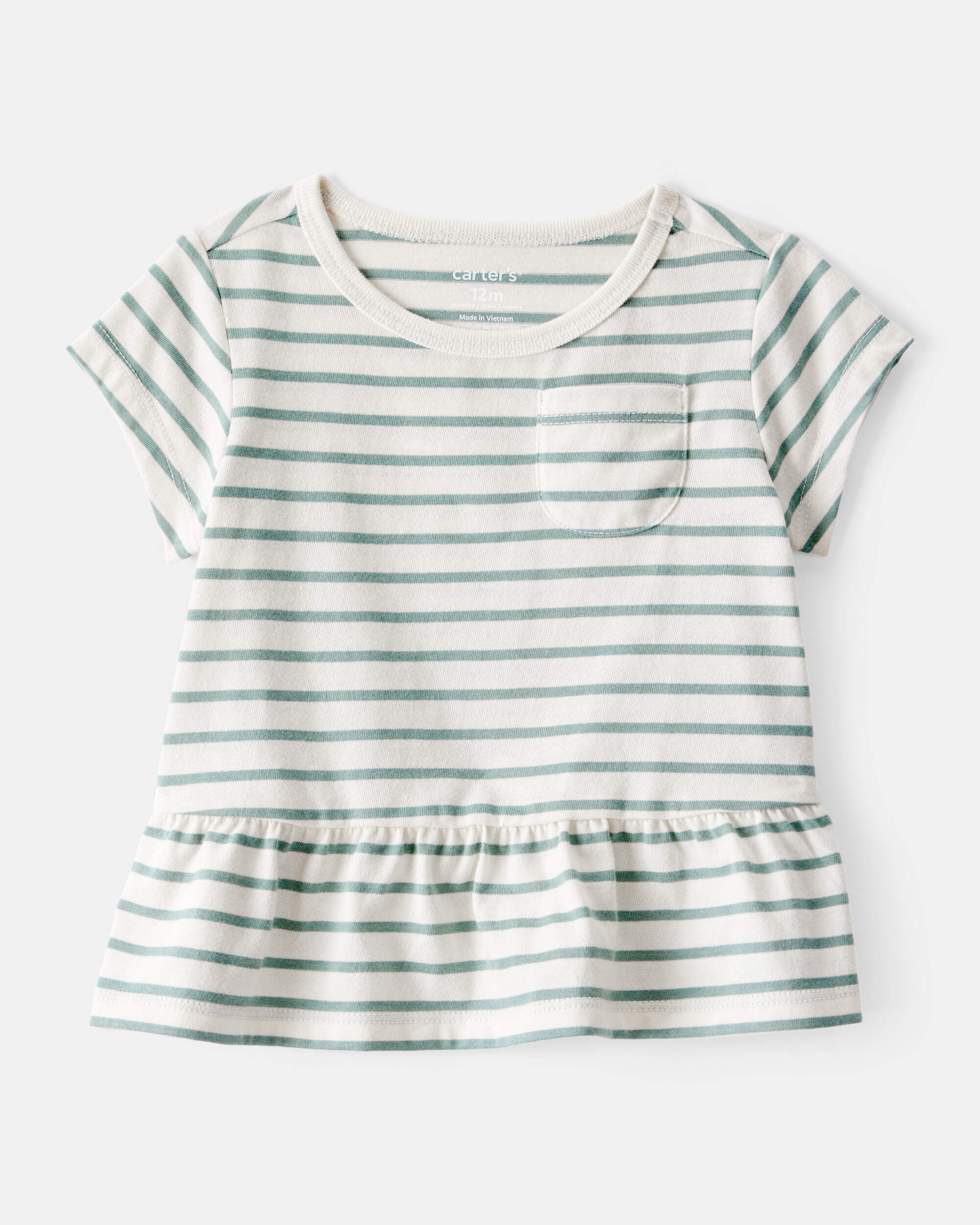 Baby Girl Striped Short-Sleeve Peplum Top - White/Green