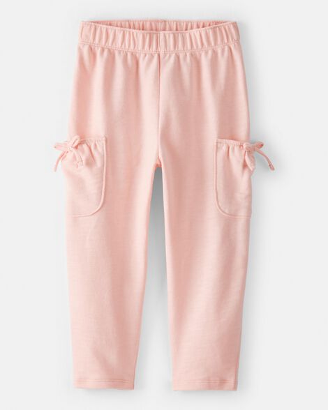 toddler girl bow pocket french terry pants - coral