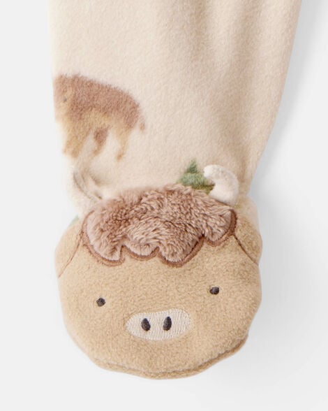 Baby Boy Highland Cow Zip-Up Fleece Sleep & Play Pajamas - Cream