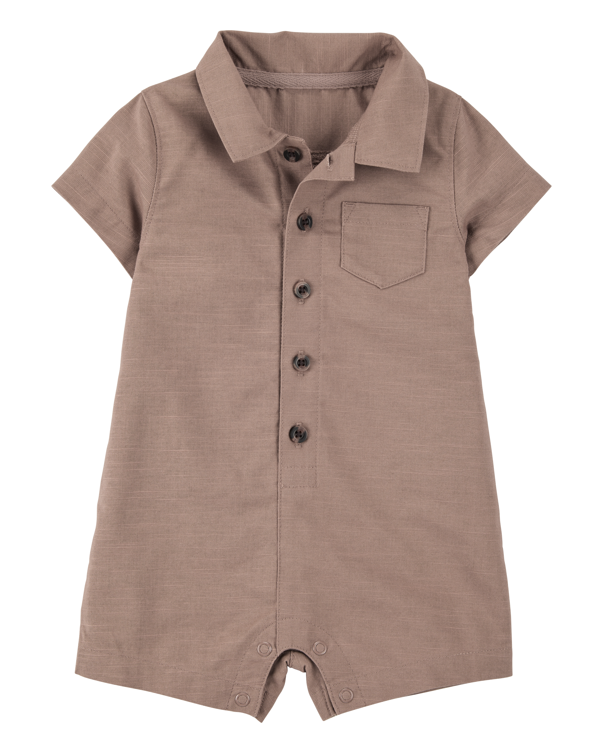 Baby Button-Down Polo Romper - Brown