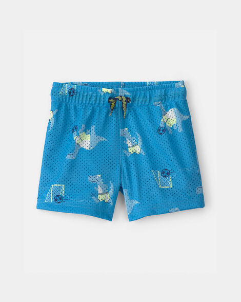toddler boy dinosaur soccer mesh shorts - blue