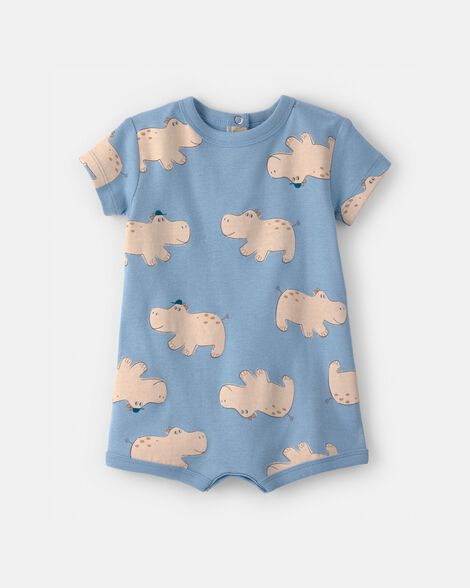 baby boy hippo short-sleeve romper - blue