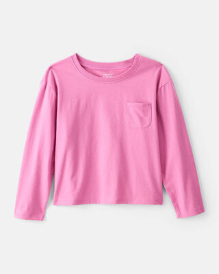 Girls Heart Print Long-Sleeve Peplum Top - Purple