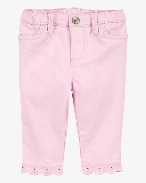  Product image 1 of Baby Woven Embroidered Hem Pants - Pink