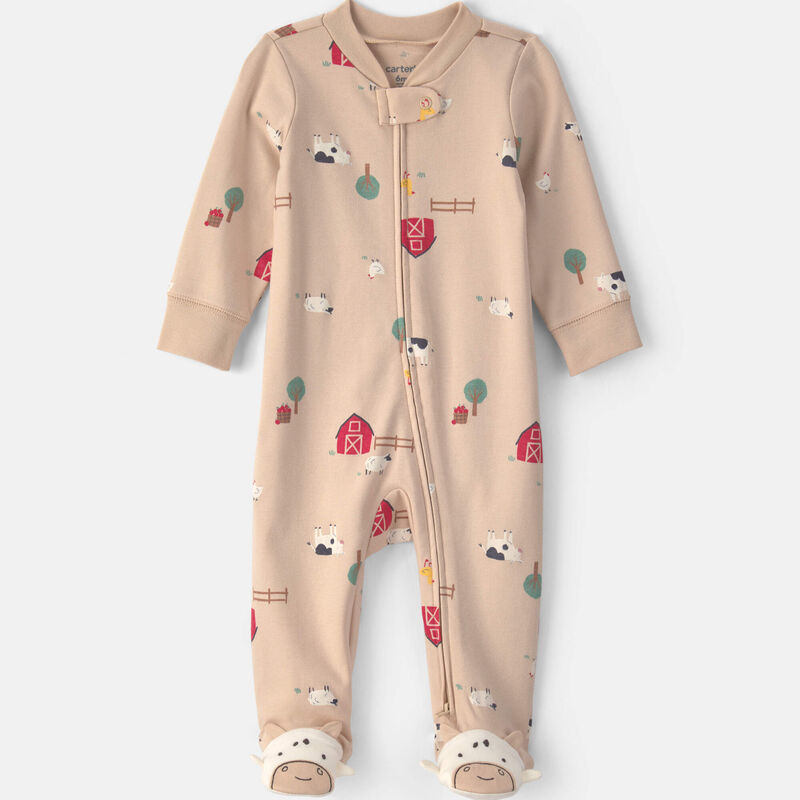 Baby Farm 100% Cotton 2-Way Zip Sleep & Play Pajamas - Beige