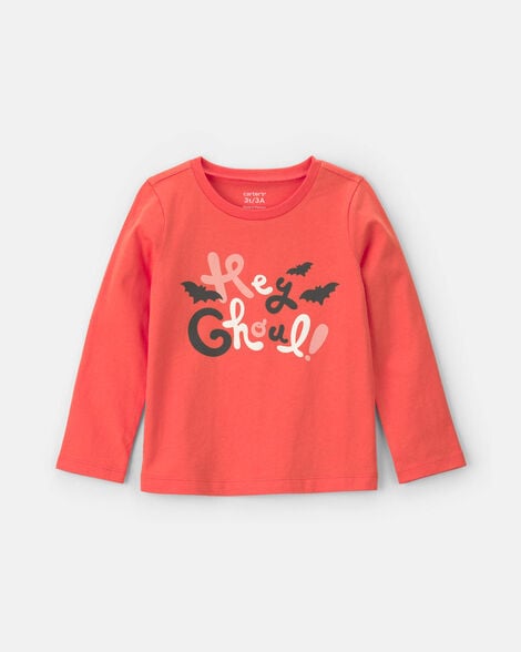 toddler girl 'hey ghoul' halloween long-sleeve graphic tee - orange