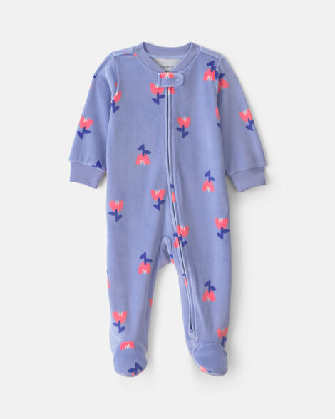 baby girl tulip 2-way zip dreamplush sleep & play pajamas - blue